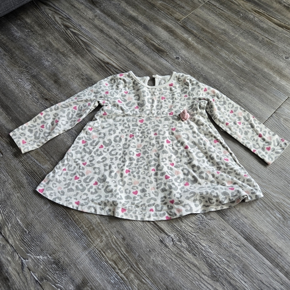 24M Girls Jumping Beans Gray Leopard Print Dress with Pink Accents